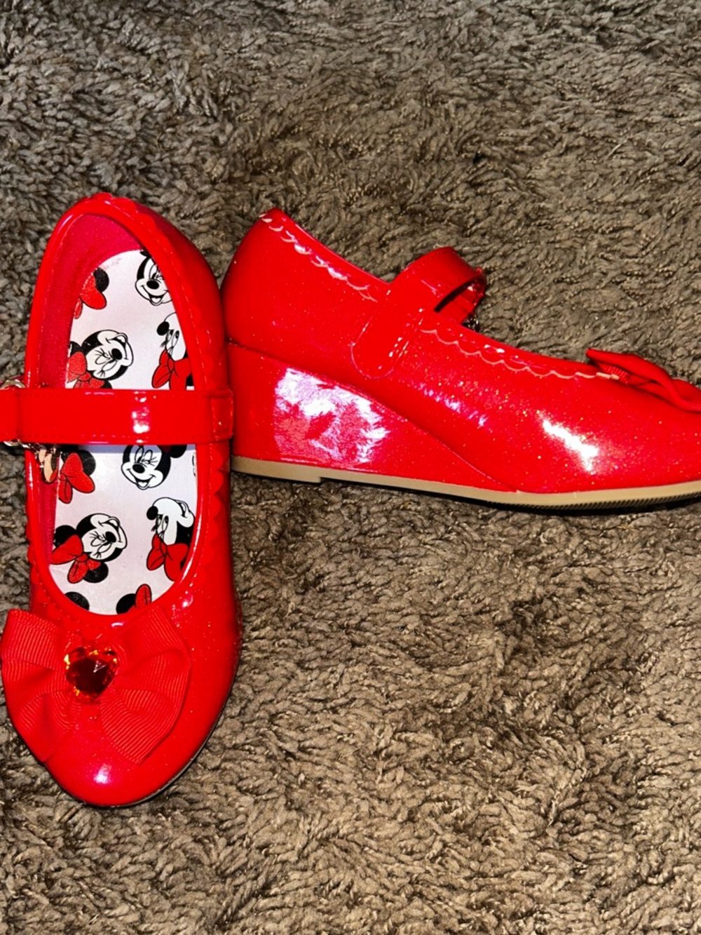 Disney red glitter wedge heels